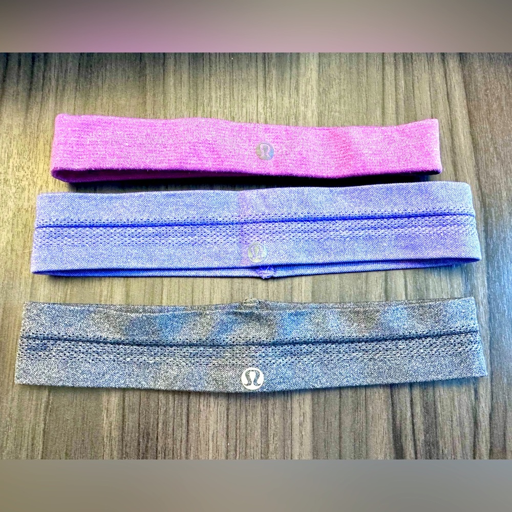 EUC Lululemon Women's Luxtreme Training Headbands‎ Pink, Purple, and Gray Sz OS
